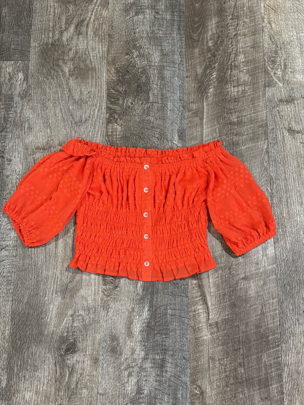 Women’s Off-Shoulder Smocked Button-Front Top - Orange